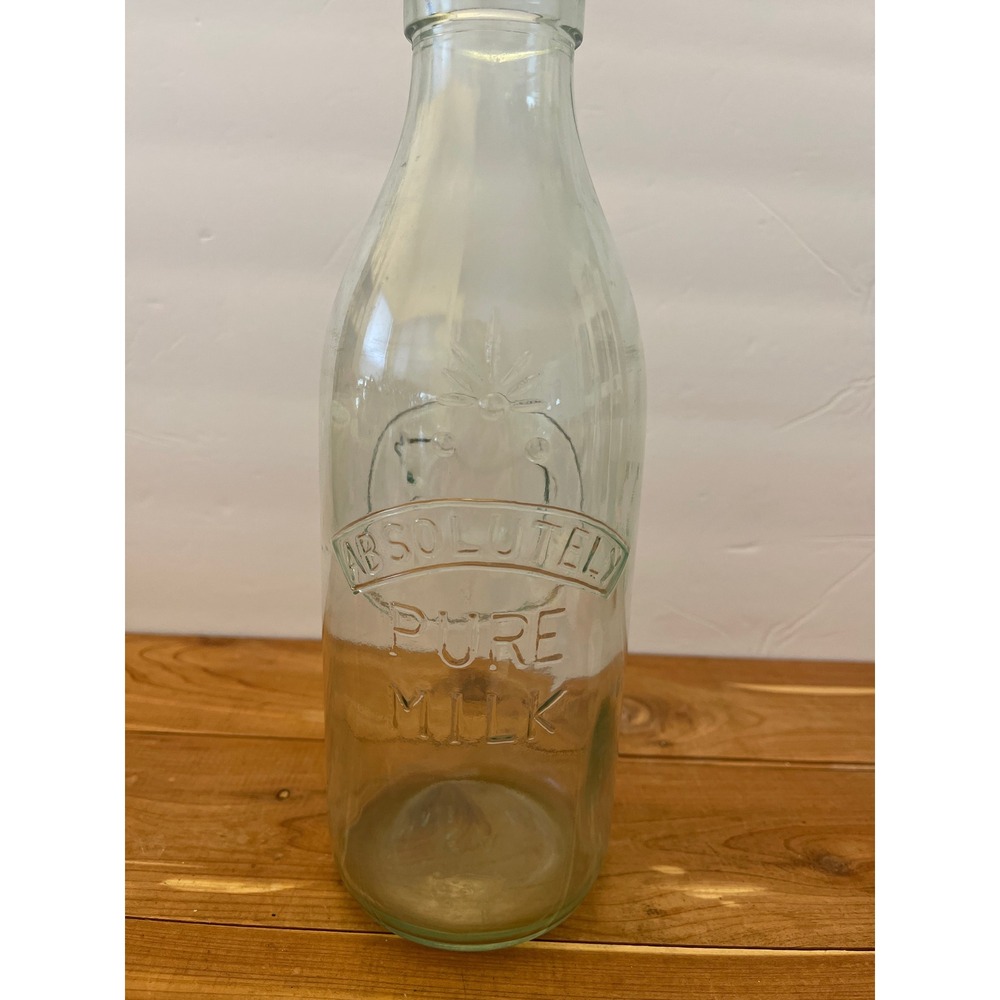 Vtg Absolutely Pure Milk Glass Bottle Cow Embossed Italy Clear 10.5" NO LID